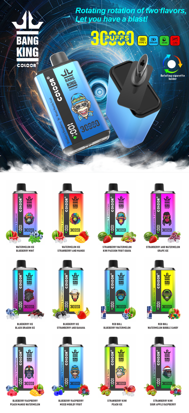 BANG KING | 30000 Puffs Vape Double-Flavor Disposable E-Cigarettes (Ship from China) - Image 2