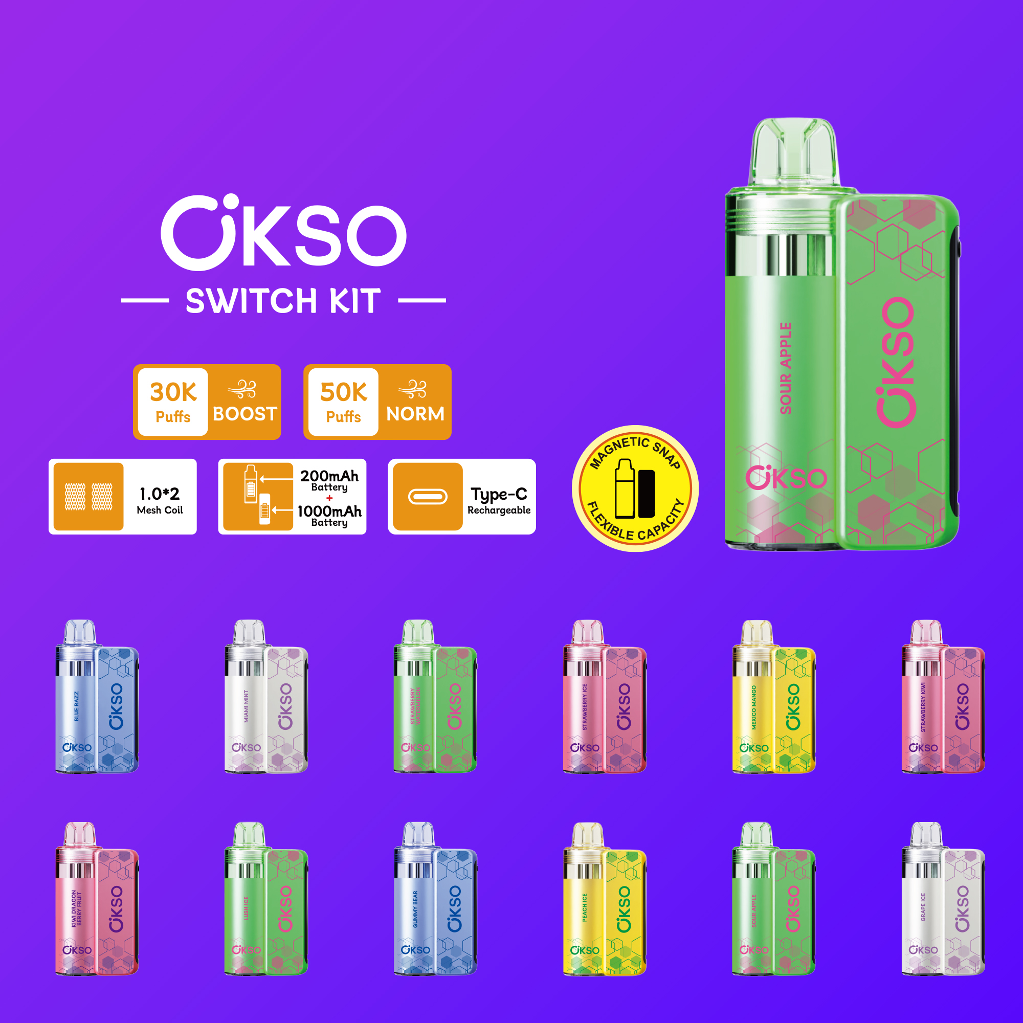 OKSO | 50000 Puffs Vape 12-Flavors Five in one flavor Disposable E-Cigarettes (Ship from China) - Image 2
