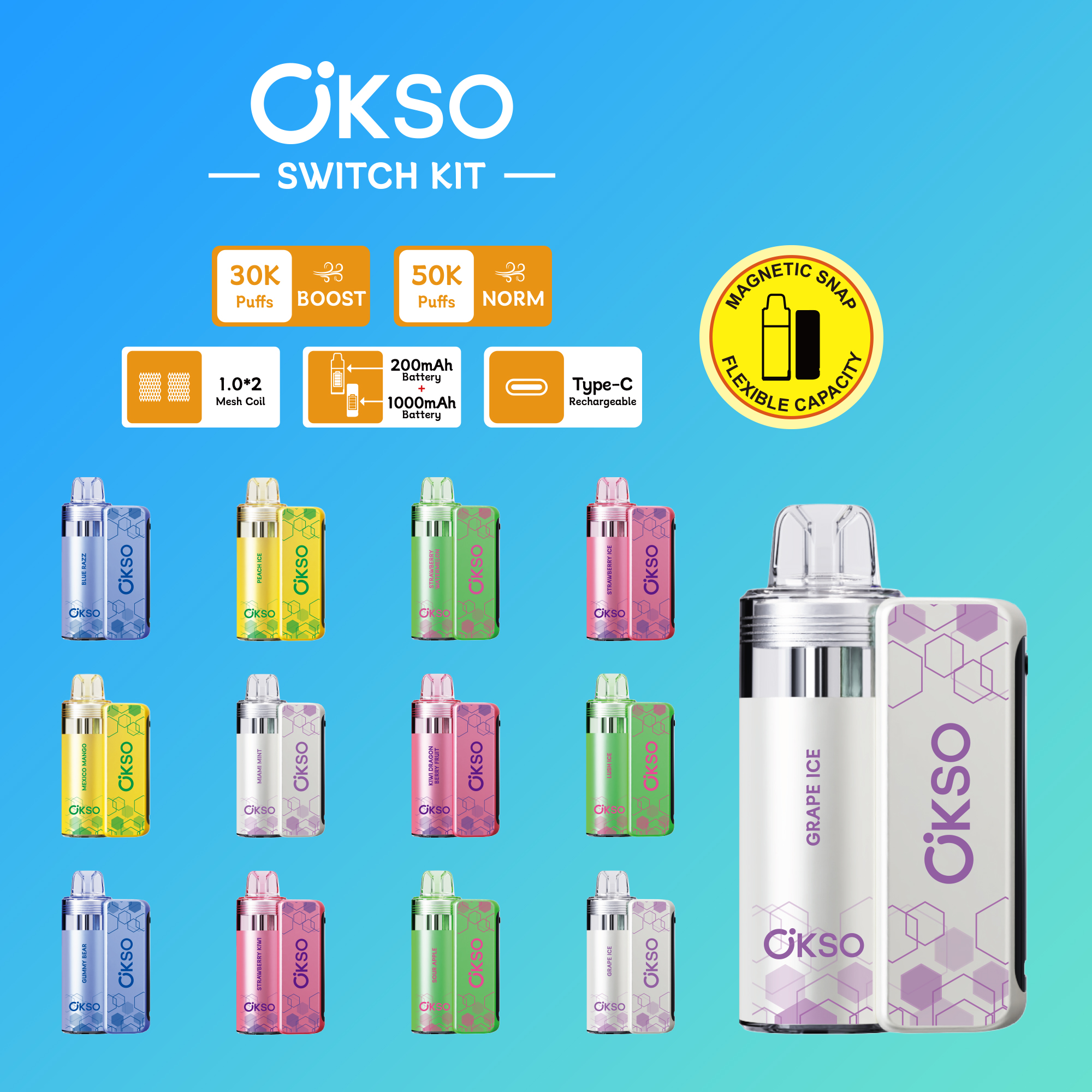 OKSO | 50000 Puffs Vape 12-Flavors Five in one flavor Disposable E-Cigarettes (Ship from China)